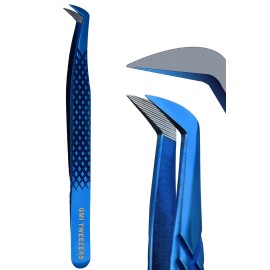 Fiber Tip Lash Tweezer For Eyelash Extension Tweezers Professional. (Blue Plasma)