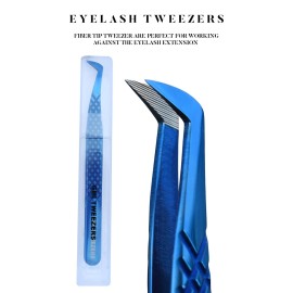 Fiber Tip Lash Tweezer For Eyelash Extension Tweezers Professional. (Blue Plasma)