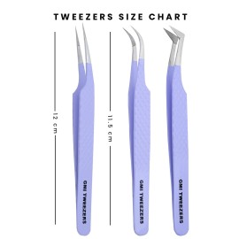 Fiber Tip Lash Tweezers- Pack of 3 Eyelash Extension Tweezers Professional- Lash Tweezers. (Mauve Purple)