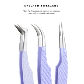 Fiber Tip Lash Tweezers- Pack of 3 Eyelash Extension Tweezers Professional- Lash Tweezers. (Mauve Purple)