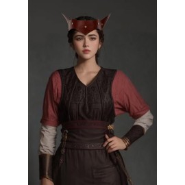 FURPHI Medieval PU Leather Headband Vinatge Unisex Adjustable Fantasy Headpiece with Rivet (Brown)