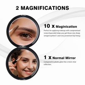 Supertina Mirror Compact for Purses, Distortion Free Maginfying Travel Mirror, 1x and 10x Magnification for Aging Eyes, Applying Eye Makeup