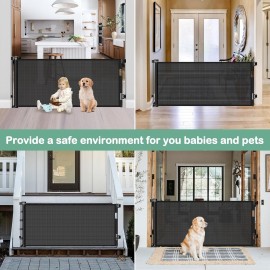 Retractable Baby Gates for Doorways 55 Inch Wide Retractable Dog Gates for The House Outdoor Dog Barriers for Home Indoor Pet Barrier Mesh Baby Gate for Fireplace Pet Safety Gate for Front Door