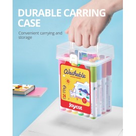 JoyCat 24 Count Washable Markers for Kids, 24 Colors Washable Markers Set with Carrying and Storage Case, Coloring Marker Bulk for Boys Girls, School Classroom Supplies