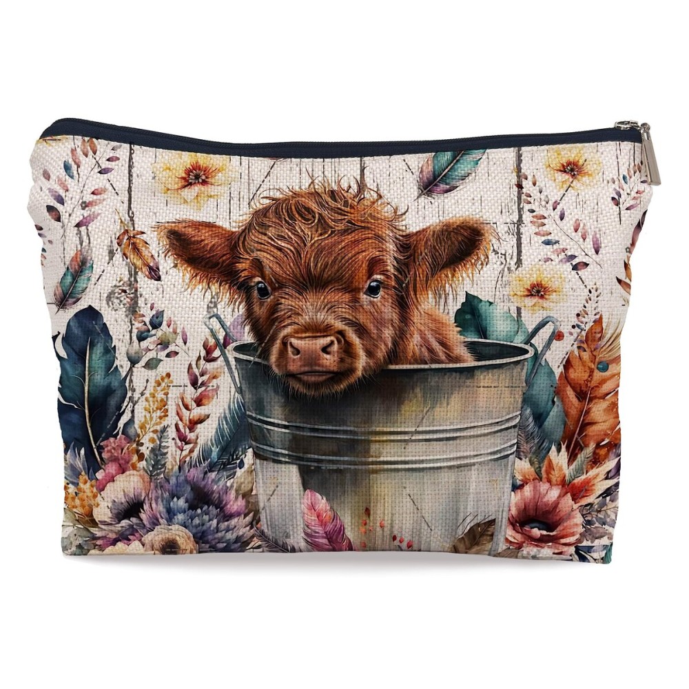 Ayxvt Highland Cow Decor - Cow Makeup Bag, Lovely Highland Calf Decorative Women\'s Cosmetic Bag