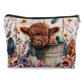 Ayxvt Highland Cow Decor - Cow Makeup Bag, Lovely Highland Calf Decorative Women\'s Cosmetic Bag