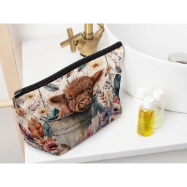 Ayxvt Highland Cow Decor - Cow Makeup Bag, Lovely Highland Calf Decorative Women\'s Cosmetic Bag