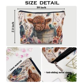 Ayxvt Highland Cow Decor - Cow Makeup Bag, Lovely Highland Calf Decorative Women\'s Cosmetic Bag