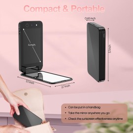 UV Camera for Sunscreen Test UV Mirror Sunscreen Camera, 4 Inch Vanity Mirror Rechargeable Compact Travel Makeup Mirror Handheld Double-Sided Pocket Mirror for Skin Protection(Dark Black)