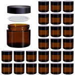 Galssmagic 2 oz Amber Glass Jars with Lids,24 Pack 2oz Small Glass Jars with Inner Liners and Black Lids,Travel Jars for Cosmetics Container,Cream Lotion,Body Scrub, Lotion
