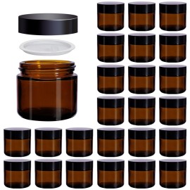 Galssmagic 2 oz Amber Glass Jars with Lids,24 Pack 2oz Small Glass Jars with Inner Liners and Black Lids,Travel Jars for Cosmetics Container,Cream Lotion,Body Scrub, Lotion