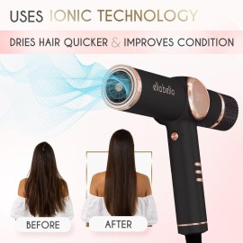 ELLA BELLA Professional Ionic Hair Dryer with Diffuser  Negative Ion Blow Dryer  Suitable All Hair Types  Intelligent Heat Control & Rapid Drying Speeds  Lightweight Design  Low Noise Technology