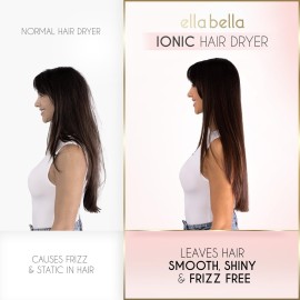 ELLA BELLA Professional Ionic Hair Dryer with Diffuser  Negative Ion Blow Dryer  Suitable All Hair Types  Intelligent Heat Control & Rapid Drying Speeds  Lightweight Design  Low Noise Technology