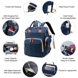Awanhe Baby Diaper Bag Backpack with Changing Station, Waterproof Baby Bags for Boys Girls, USB Charging Port, Baby Shower Gifts, Blue