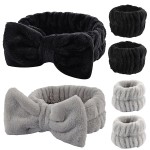 YIFVNGHUI Wrist Towels for Washing Face spa Wristbands and Headband Microfiber Quick Dry Absorbent Wristbands for Girls Men Makeup 6PCS Arm Bands Set(Black&Grey)