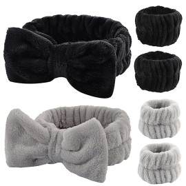 YIFVNGHUI Wrist Towels for Washing Face spa Wristbands and Headband Microfiber Quick Dry Absorbent Wristbands for Girls Men Makeup 6PCS Arm Bands Set(Black&Grey)