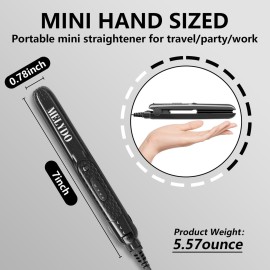 MELYDO Mini Flat Iron, Ceramic Tourmaline Small Hair Straightener for Short Hair/Bangs, Dual Voltage Travel Hair Straightener, Portable Mini Straightener with Storage Pouch(Black)