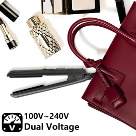 MELYDO Mini Flat Iron, Ceramic Tourmaline Small Hair Straightener for Short Hair/Bangs, Dual Voltage Travel Hair Straightener, Portable Mini Straightener with Storage Pouch(Black)