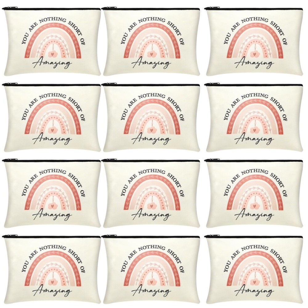 Coume 12 Pieces Thank You Gift Makeup Bags Inspirational Gifts for Social Worker Nurse Women Appreciation Gift for Colleague Coworkers Teacher Volunteer Cosmetic Bags for Birthday(Delicate Pattern)