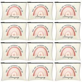 Coume 12 Pieces Thank You Gift Makeup Bags Inspirational Gifts for Social Worker Nurse Women Appreciation Gift for Colleague Coworkers Teacher Volunteer Cosmetic Bags for Birthday(Delicate Pattern)