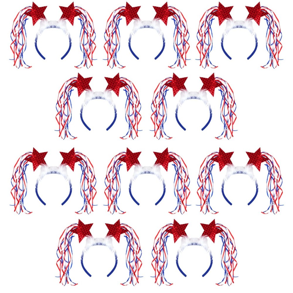 Needzo Fourth of July Headband Bopper with Tassels and Stars, Red White and Blue Patriotic Headwear for Parades and Parties, One Size Fits Most, (Pack of 10)