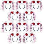 Needzo Fourth of July Headband Bopper with Tassels and Stars, Red White and Blue Patriotic Headwear for Parades and Parties, One Size Fits Most, (Pack of 10)