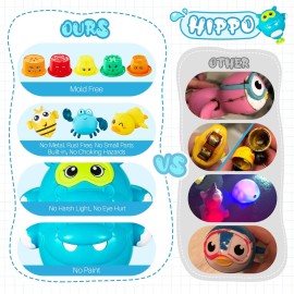 EKU Hippo Bath Toys for Kids Ages 18months+ Toddler with Burger Stacking Cups Swimming Duck Crab Bath Time Water Play Toys Bathtub Toys