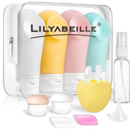 LilyAbeille 14 Pcs Travel Bottles for Toiletries Leak Proof Travel Containers kit with 3oz Suction Cup TSA Approved Travel Essentials for women Must Haves Travel Accessories (3floz)