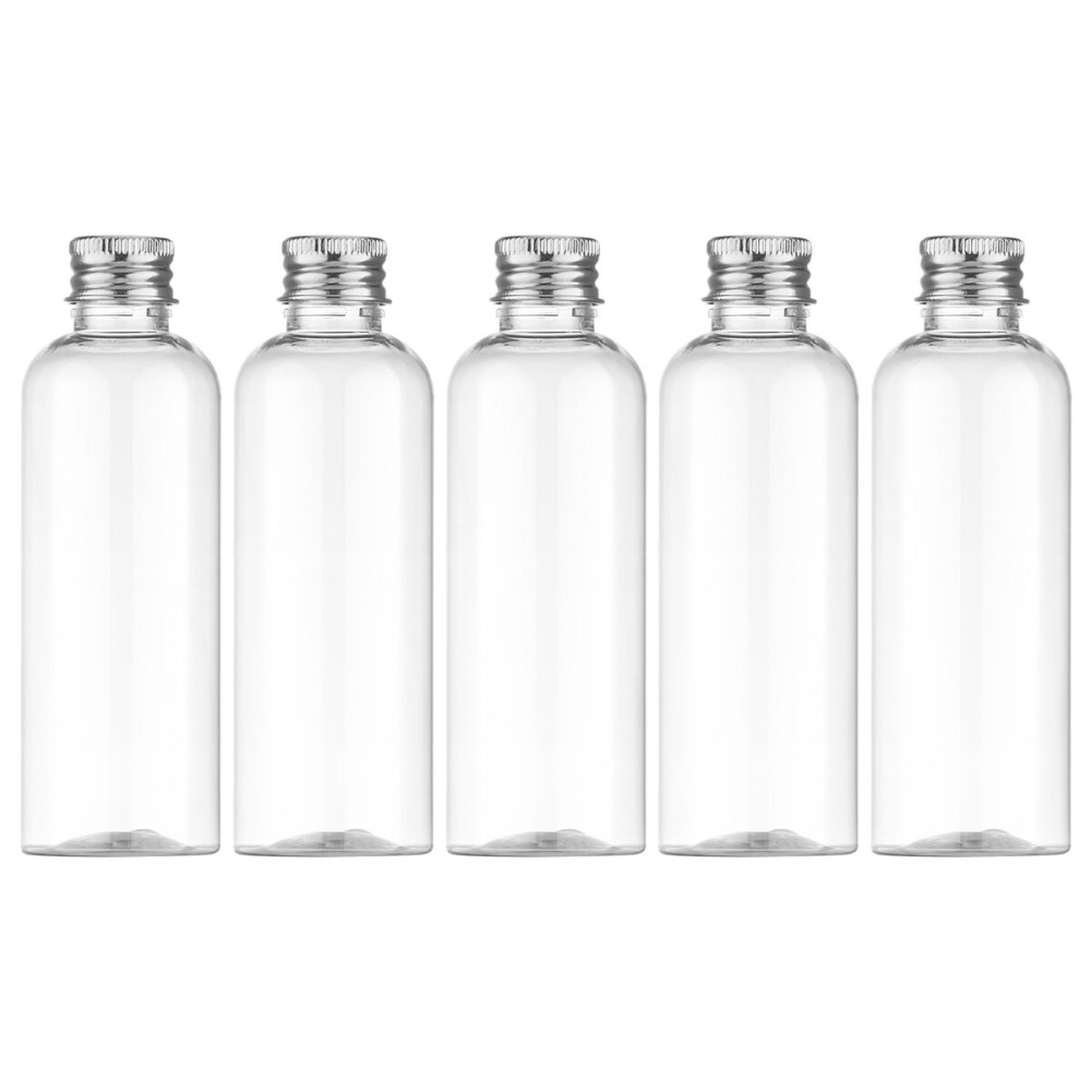 Tekson Plastic Travel Bottles - 3.4 oz, Empty Containers for Shampoo, Mouthwash with Silvery Screw Cap (100ml, Clear)