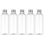 Tekson Plastic Travel Bottles - 3.4 oz, Empty Containers for Shampoo, Mouthwash with Silvery Screw Cap (100ml, Clear)