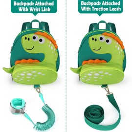 Accmor Toddler Harness Backpack Leash, Cute Dinosaur Backpacks with Anti Lost Wrist Link, Cute Mini Child Backpack Wristband Tether Strap and Protection Leashes for Boys Girls Aged 1-3 Years