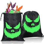Kingdder 2 Pcs Halloween Glow in The Dark Ghost Bag 16.5 x 13.4 Inch Treat Bags with Drawstrings Cloth Candy Sack Luminous Reusable Tote Bags for Halloween Party Favors Supplies Gift (Fierce)