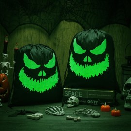 Kingdder 2 Pcs Halloween Glow in The Dark Ghost Bag 16.5 x 13.4 Inch Treat Bags with Drawstrings Cloth Candy Sack Luminous Reusable Tote Bags for Halloween Party Favors Supplies Gift (Fierce)