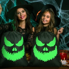 Kingdder 2 Pcs Halloween Glow in The Dark Ghost Bag 16.5 x 13.4 Inch Treat Bags with Drawstrings Cloth Candy Sack Luminous Reusable Tote Bags for Halloween Party Favors Supplies Gift (Fierce)