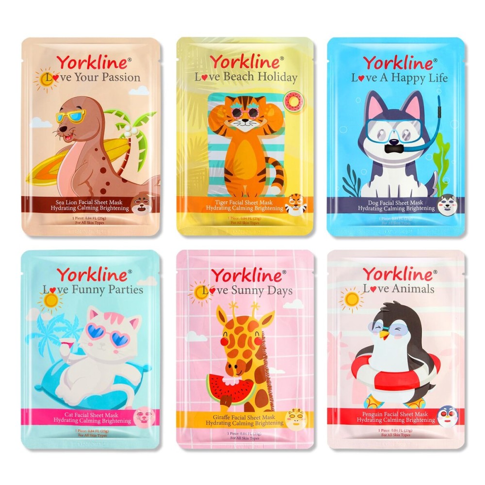 Yorkline Animal Facial Sheet Mask, Spa Mask, Party Present for Her, Character Sheet Mask for Kids, Girls Night, Fun Face Mask with Animal Character