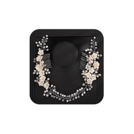 Teyglen Wedding Rhinestones Pearl Headband With Comb Bridal Flower Crystal Pearls Long Headband Hair Vine Hair Comb Floral Hair Accessories Silver Hair Pieces for Women Bride