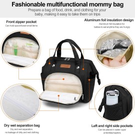 FHELAD Mini Diaper Bag, Stroller Organizer with Insulated Cup Holder & Detachable Shoulder Strap, Convertible Diaper Bag Tote for Short Trip (Black)