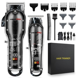 HIENA PRO Hair Clippers for Men, Professional Cordless Rechargeable T Liner Trimmer Set, Barber Hair Cutting Kit With LED Display, Gifts