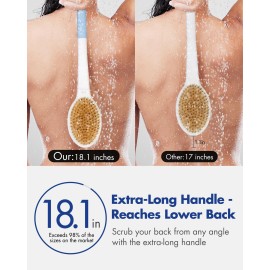 Back Scrubber Body Shower Brush: Anti Slip Long Handle Bath Brush with Stiff and Soft Bristles - Showering Exfoliator for Women, Men, Elderly (Blue)