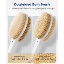 Back Scrubber Body Shower Brush: Anti Slip Long Handle Bath Brush with Stiff and Soft Bristles - Showering Exfoliator for Women, Men, Elderly (Blue)