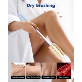 Back Scrubber Body Shower Brush: Anti Slip Long Handle Bath Brush with Stiff and Soft Bristles - Showering Exfoliator for Women, Men, Elderly (Blue)