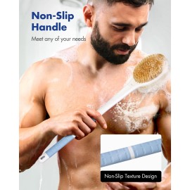 Back Scrubber Body Shower Brush: Anti Slip Long Handle Bath Brush with Stiff and Soft Bristles - Showering Exfoliator for Women, Men, Elderly (Blue)