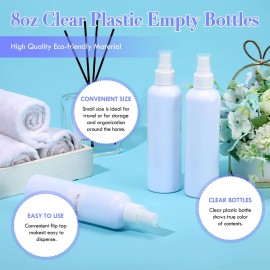 Eccliy 32 Pcs 8 oz Spray Bottles Fine Mist Cleaning Bottles Clear Empty Plastic Travel Sprayer Refillable Sprayer with Cap for Cleaning Solutions Oils Travel Perfumes(White,Colored)