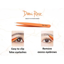 Demi Rose Professional Stainless Steel Eyebrow Tweezers - Precision Non Slip Grip Needle Nose Tweezers for Ingrown Hair Removal