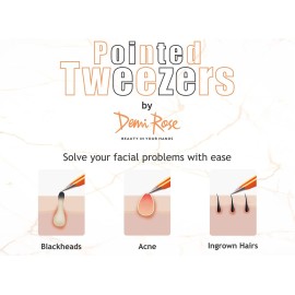 Demi Rose Professional Stainless Steel Eyebrow Tweezers - Precision Non Slip Grip Needle Nose Tweezers for Ingrown Hair Removal