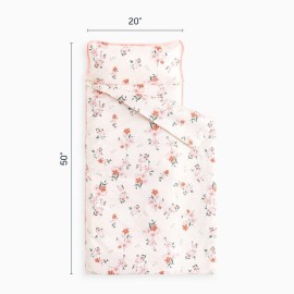Wake In Cloud - Toddler Nap Mat with Pillow and Blanket, 100% Cotton Fabric, for Kids Girls in Daycare Kindergarten Preschool, Floral Botanical Flowers, Light Pink, Standard