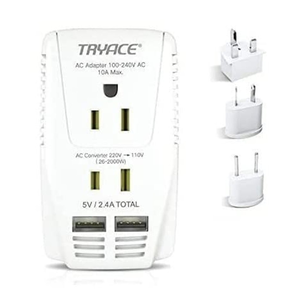 Upgraded 2000W 220V to 110V Voltage Converter Step Down Voltage for Hair Dryer,Straightener,Curling Iron,Cell Phone Power Converter with 2-Port USB and UK/AU/US/EU 10A Plug Adapter, White