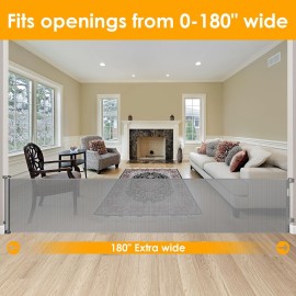 180 Inch Extra Wide Baby Gates for Large Openings Extra Long Retractable Dog Gate for Living Room, Kitchen, Dining Room, Bottom of Stairs, Doorway, Fireplace, Garage, Porch, Deck, Patio, Backyard