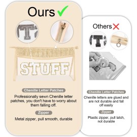 Small Boho Straw Clear Spf Makeup Bags for Women&Girls, Zipper Cosmetic Bag Chenille Varsity Letter Patch Bag, Preppy Cute Toiletry Pouch, Trendy Organizer Storage Bag for Beach Travel Essentials