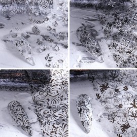 SILPECWEE 10 Rolls Lace Nail Foil for Long Acrylic Nails - Black White Flower & Starry Sky Holographic Nail Art Foil Decals for DIY Women\'s Fingernail Manicure Design SILPECWEE 10 Rolls Lace Nail Foil for Long Acrylic Nails - Black White Flower & Starry Sky Holographic Nail Art Foil Decals for DIY Women\'s Fingernail Manicure Design